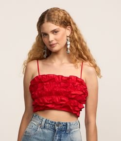 Blusa Cropped com Babados e Alcinhas Finas