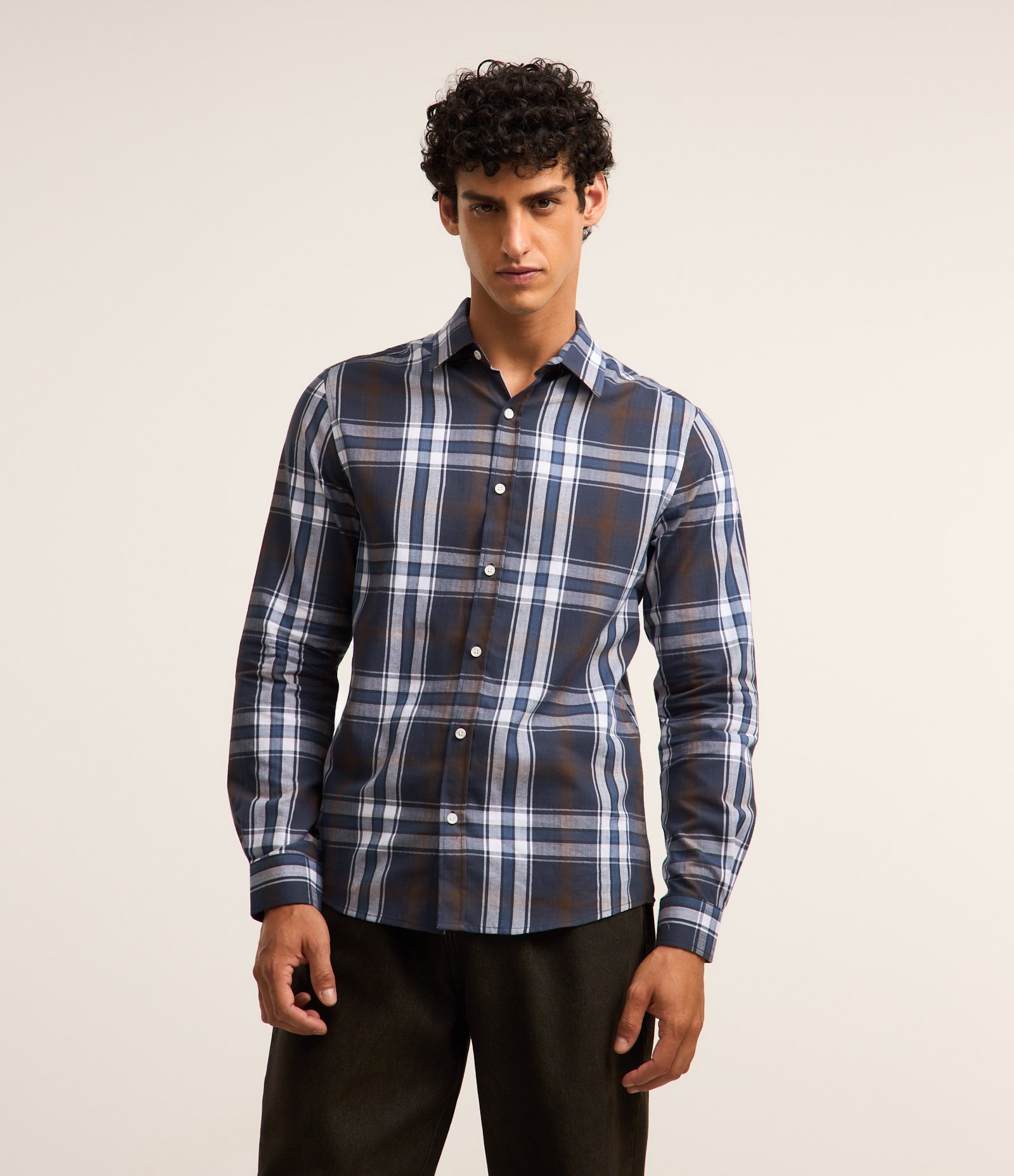 Camisa Regular em Flanela Xadrez Azul 1