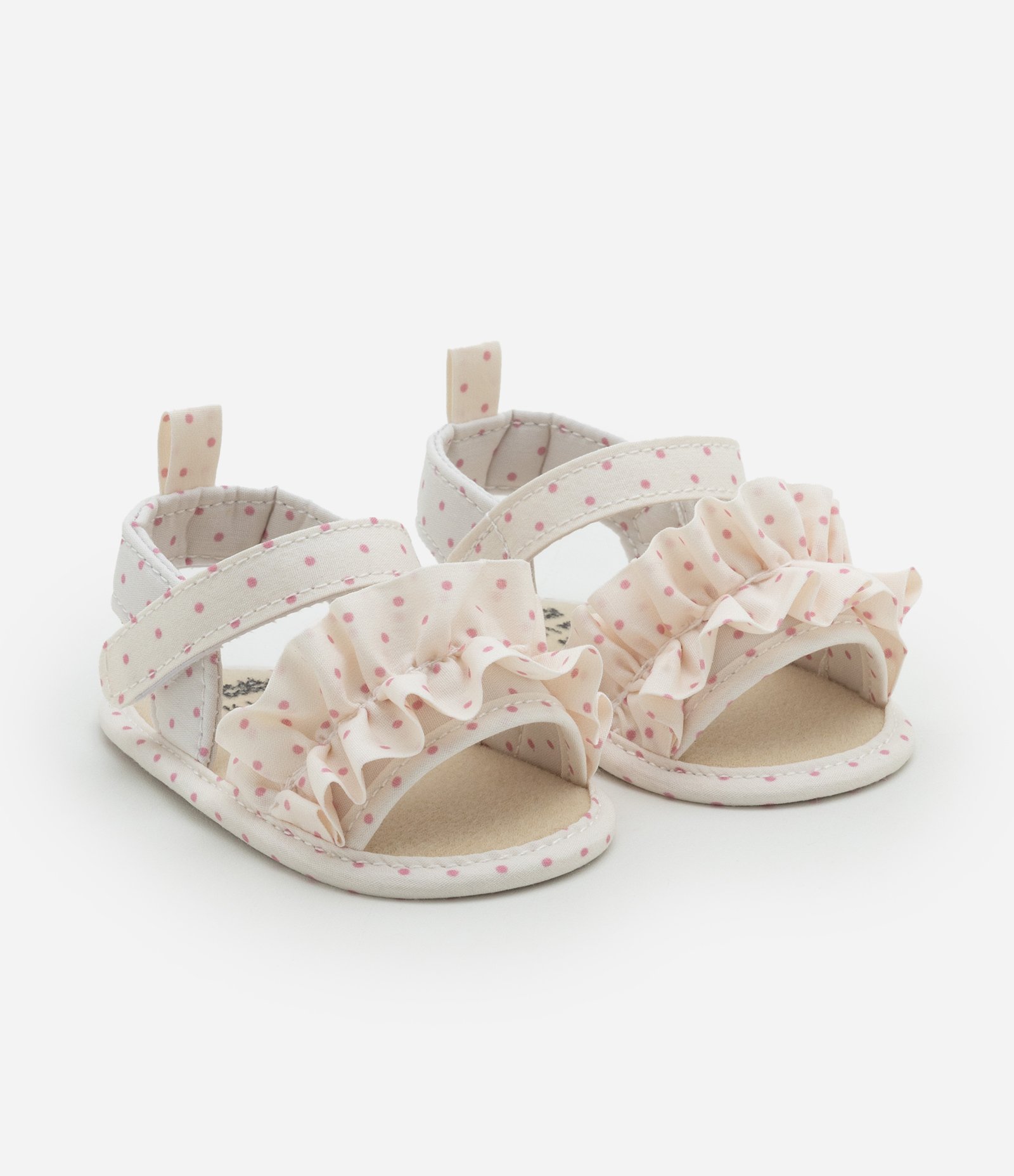 Sandália Infantil Estampada Poá com Franzido - Tam 15 ao 19 Off White 1
