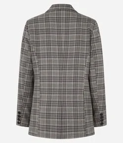 Blazer Alongado em Alfaiataria Xadrez com Bolso Embutido