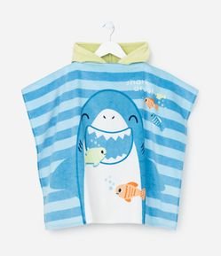 Poncho Infantil Atoalhado com Capuz e Estampa Tubarãozinho - Tam Único