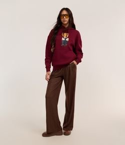 Calça Wide Leg em Moletom com Listras de Riscas de Giz