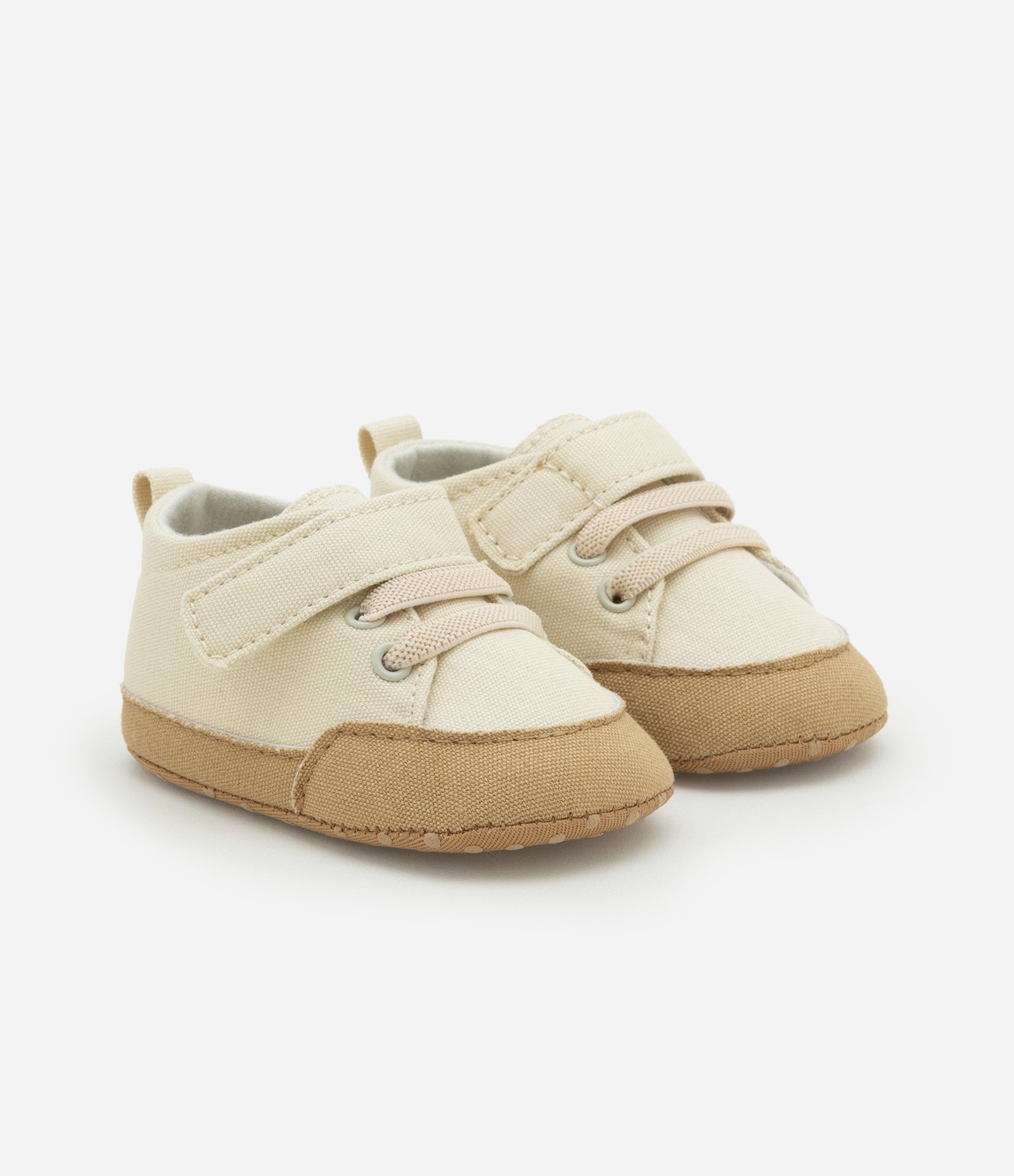Tênis Infantil em Sarja com Velcro e Cadarço - Tam 15 a 19 Bege 1