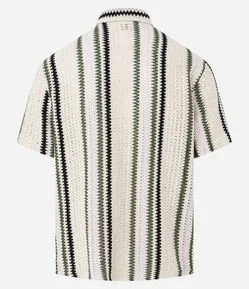 Camisa em Crochê Rustico com Textura e Listras Contrastantes