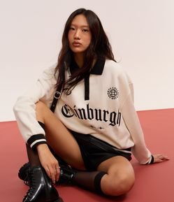 Moletom com Gola Polo e Estampa Edinburgh