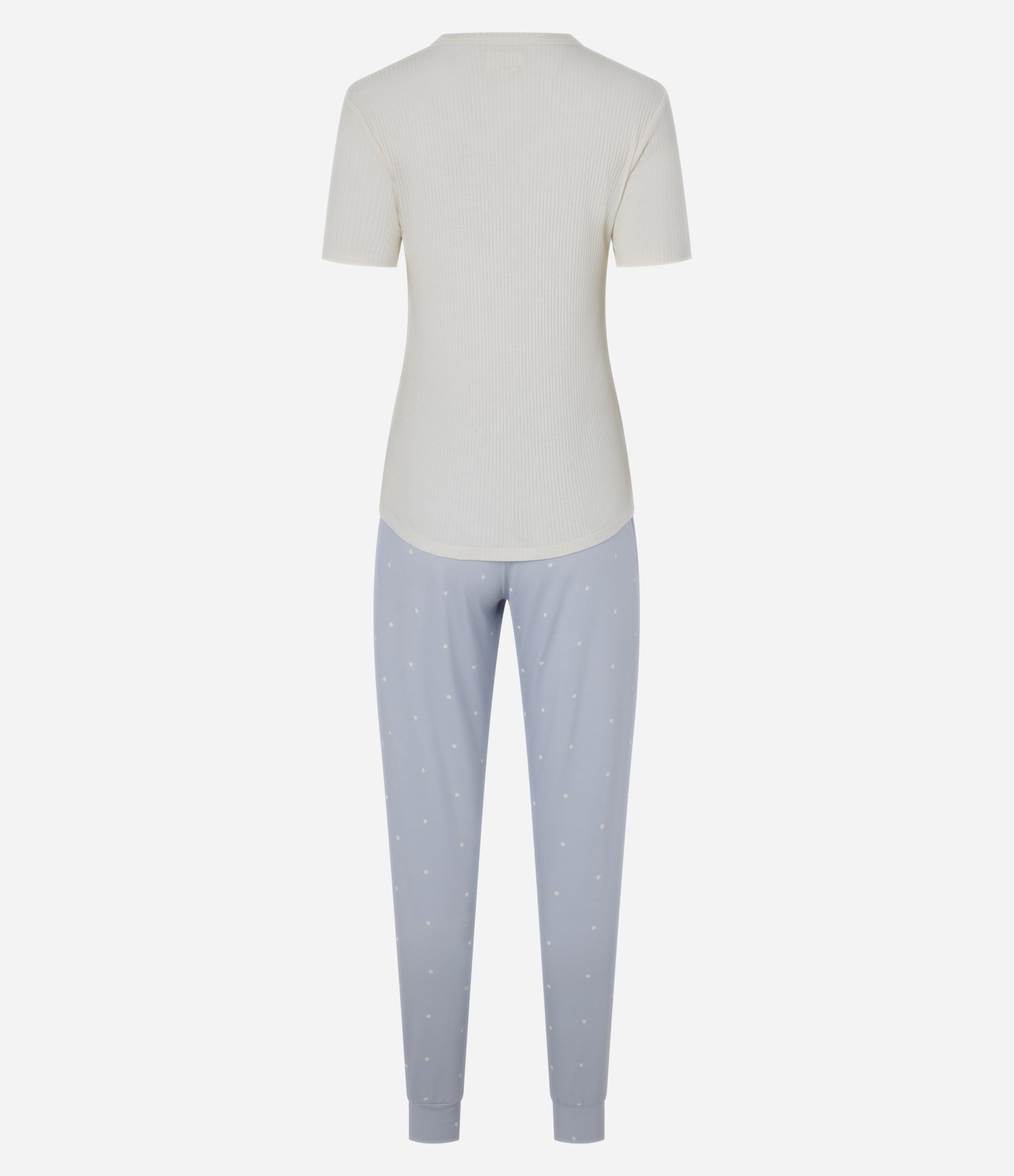 Pijama Longo em Ribana com Estampa de Poá Branco/Azul 6