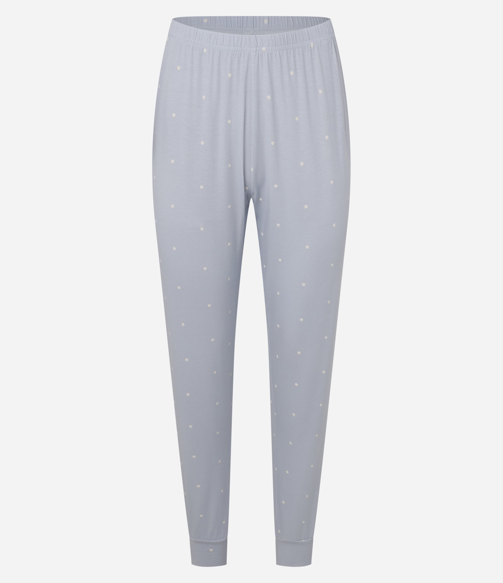 Pijama Longo em Ribana com Estampa de Poá Branco/Azul 7