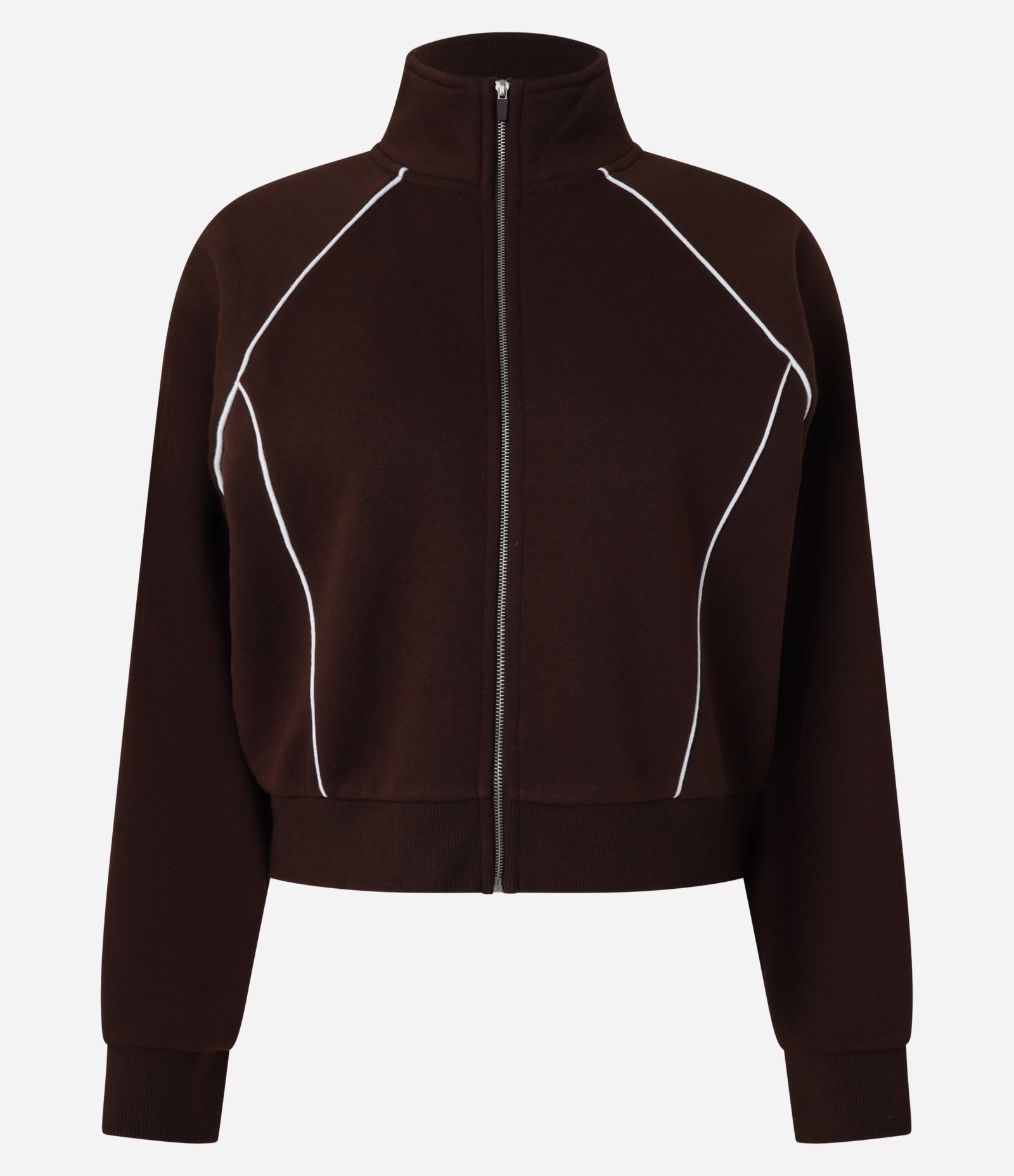 Casaco Moletom com Gola Alta e Detalhe Contrastante Marrom 5