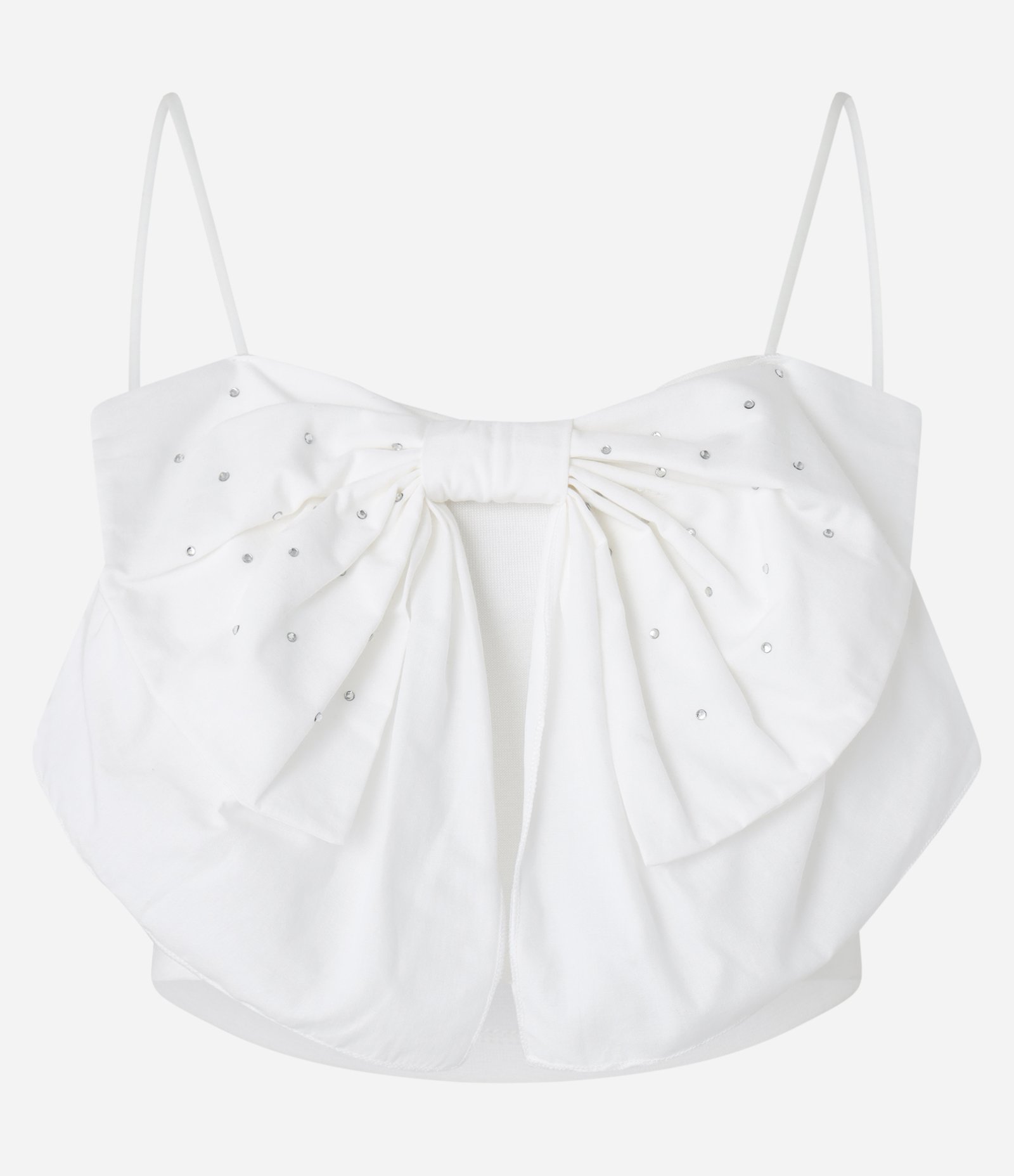 Blusa Cropped em Algodão com Laço e Brilhos Aplicados Branco 5