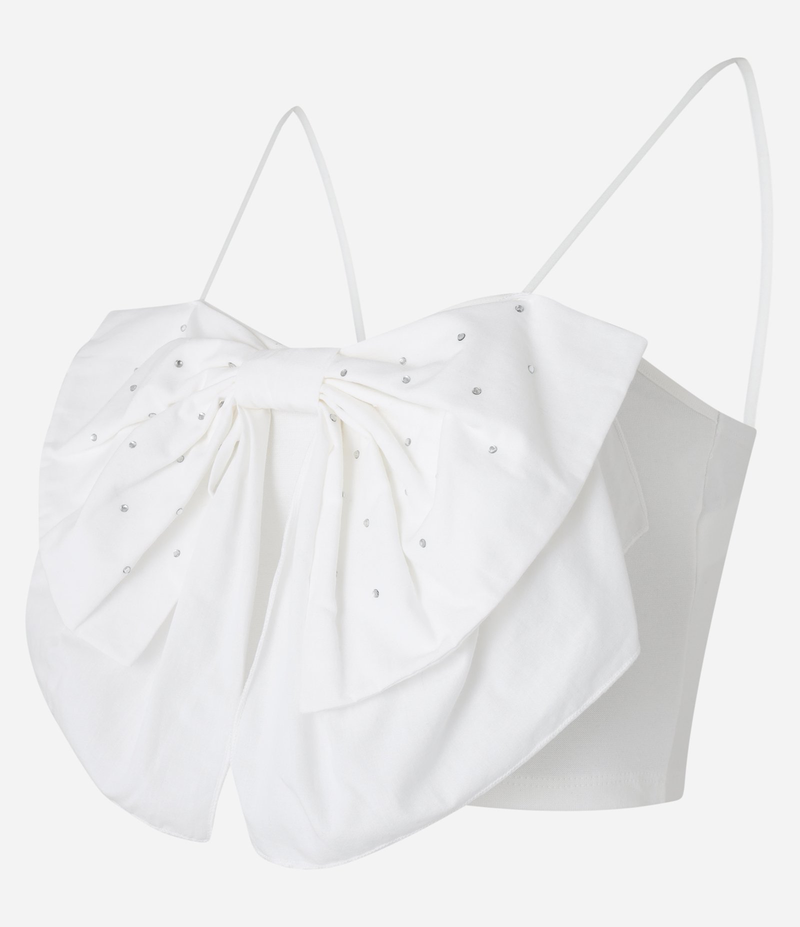 Blusa Cropped em Algodão com Laço e Brilhos Aplicados Branco 6