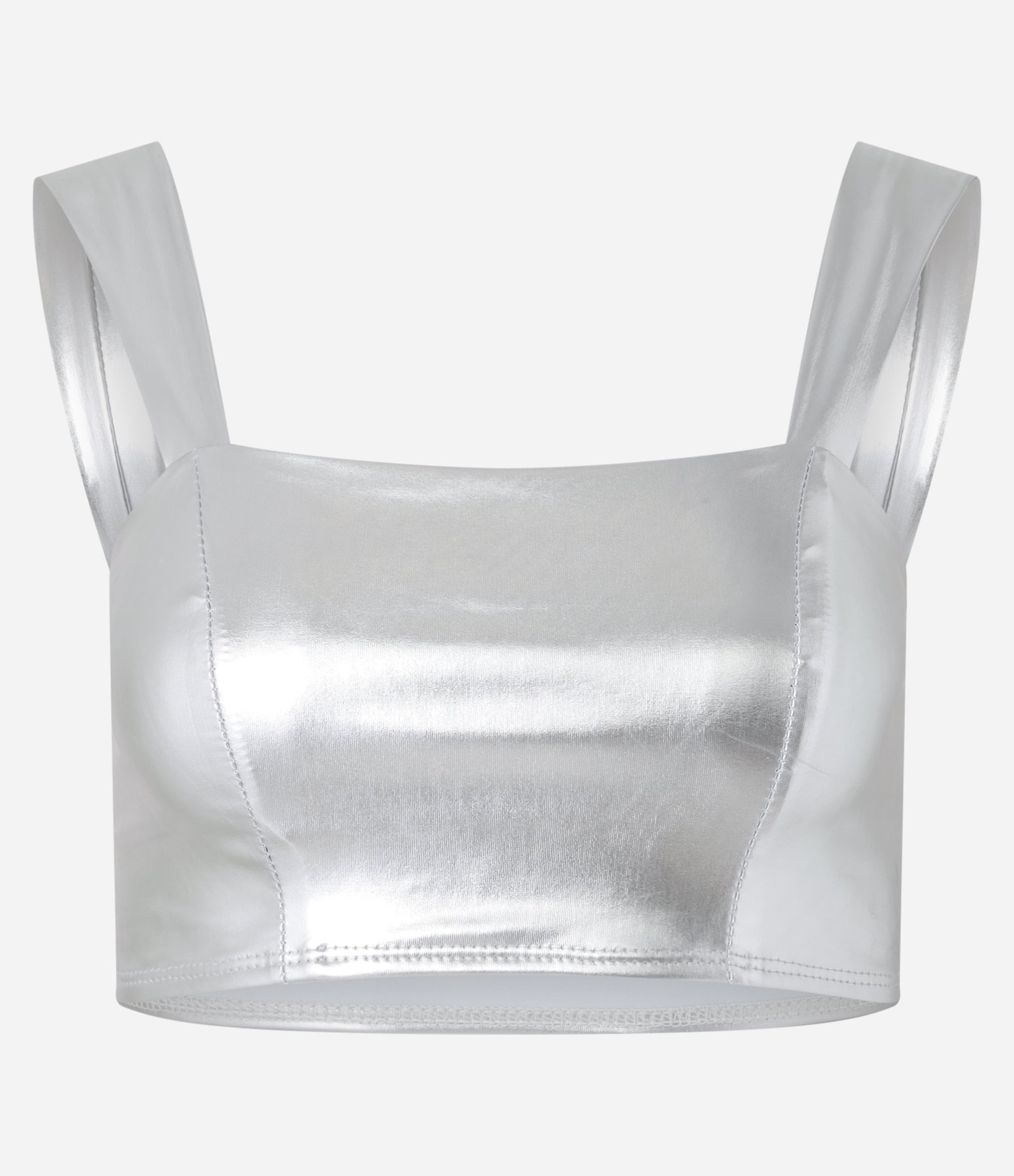 Blusa Cropped Metalizada com Alças Largas Prata 5