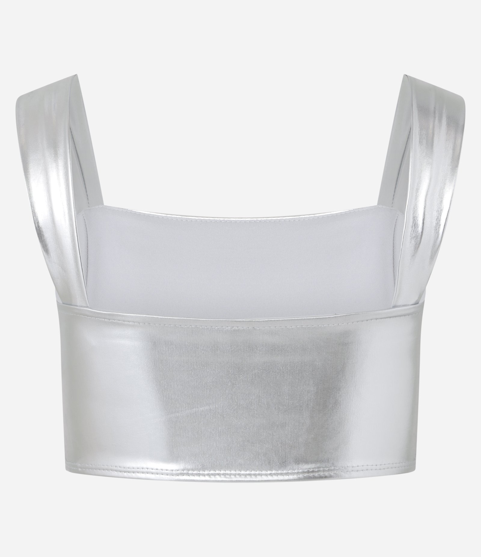 Blusa Cropped Metalizada com Alças Largas Prata 6