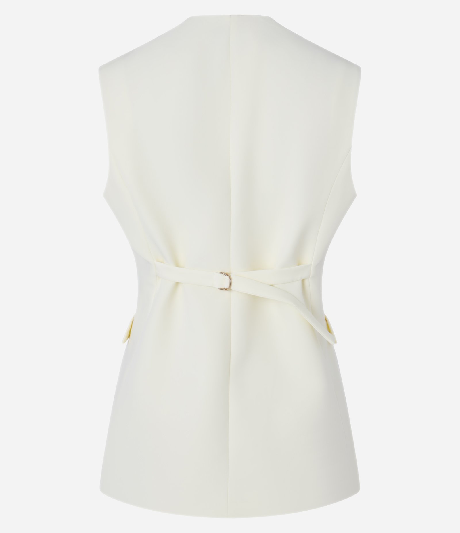 Colete Alfaiataria Alongado com Bolsos Frontais e Detalhe em V na Barra Bege 10