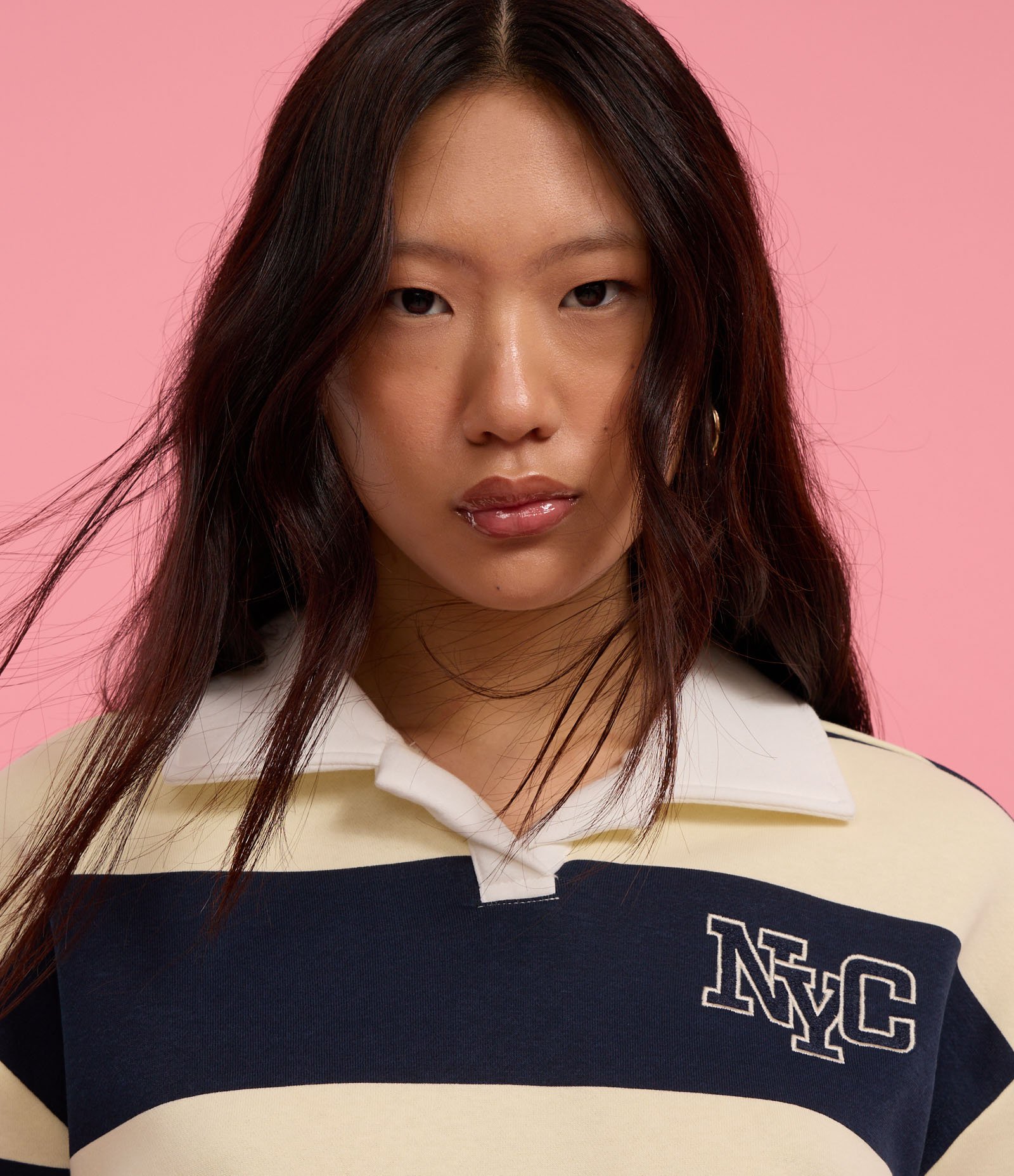 Suéter Slim em Moletom com Listras Largas Amarelo