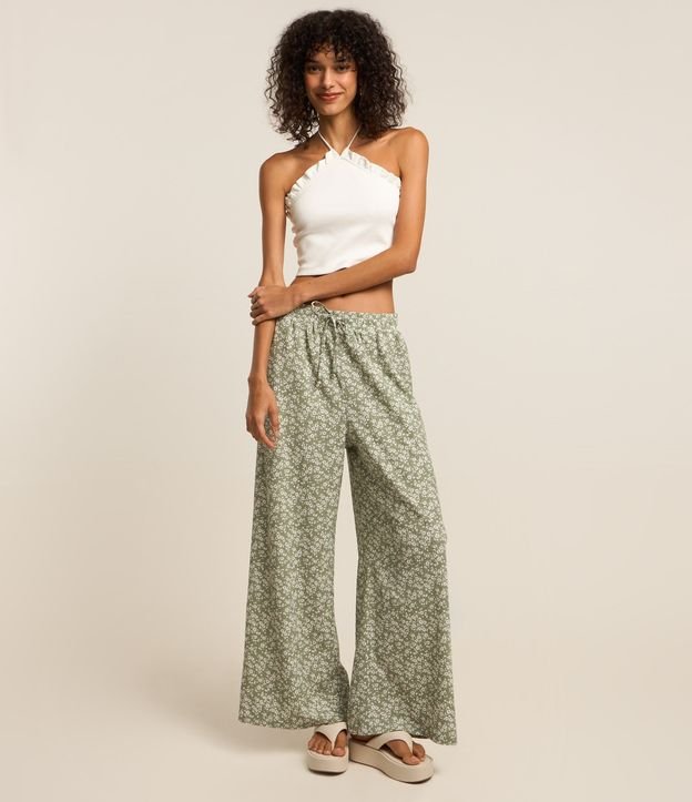 Blusa Cropped em Ribana Frente Única com Frufru