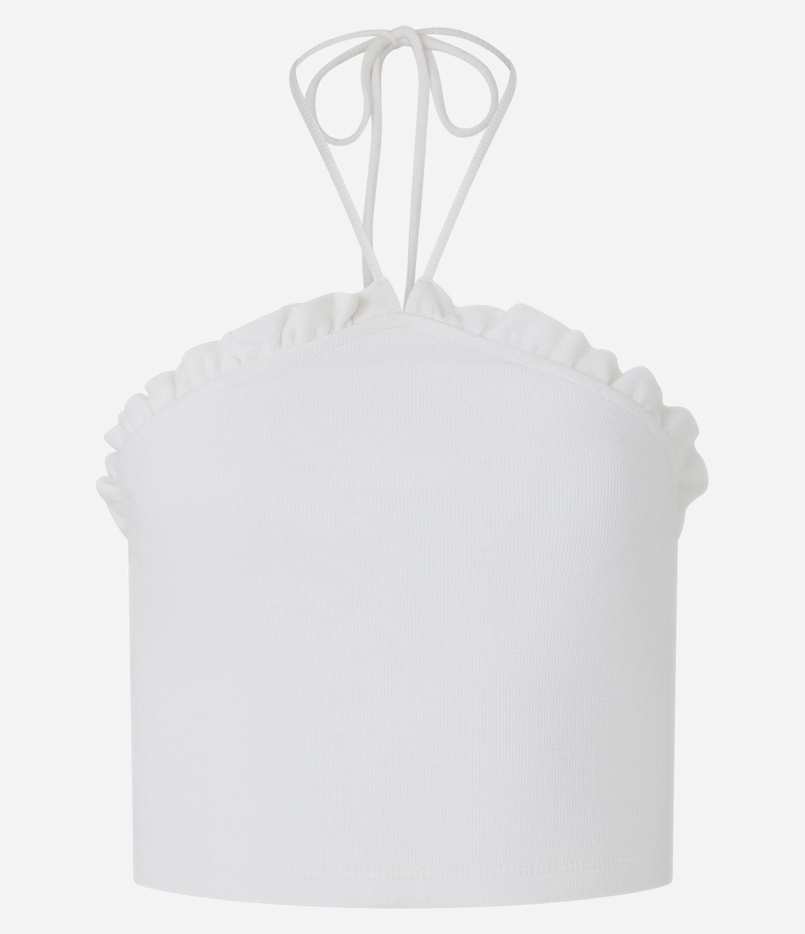 Blusa Cropped em Ribana Frente Única com Frufru Branco 4