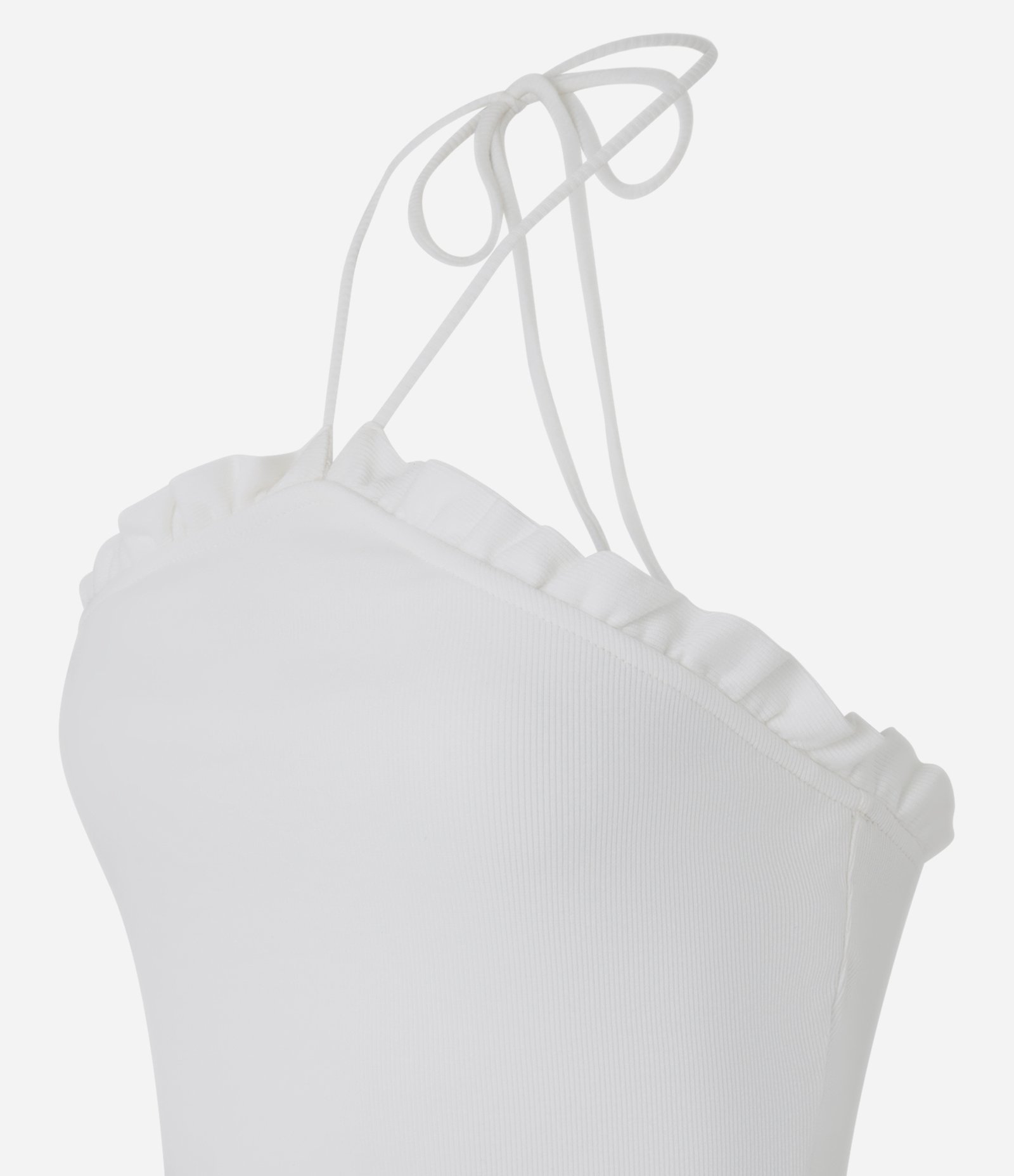 Blusa Cropped em Ribana Frente Única com Frufru Branco 5