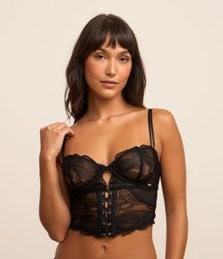 Cinta Liga em Tule com Amarrações e Textura Rendada