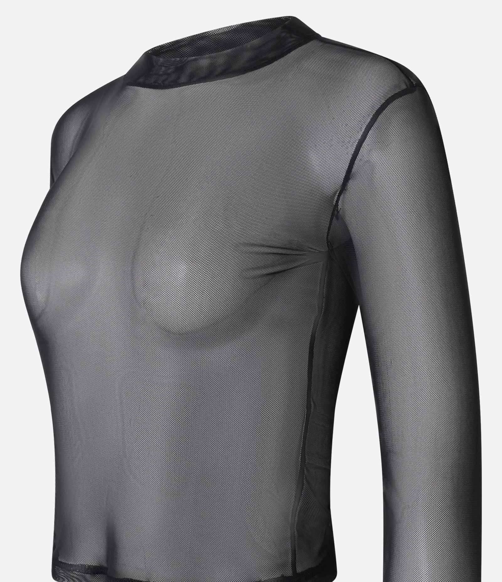 Blusa em Tule Transparente com Golinha Alta Preto 5