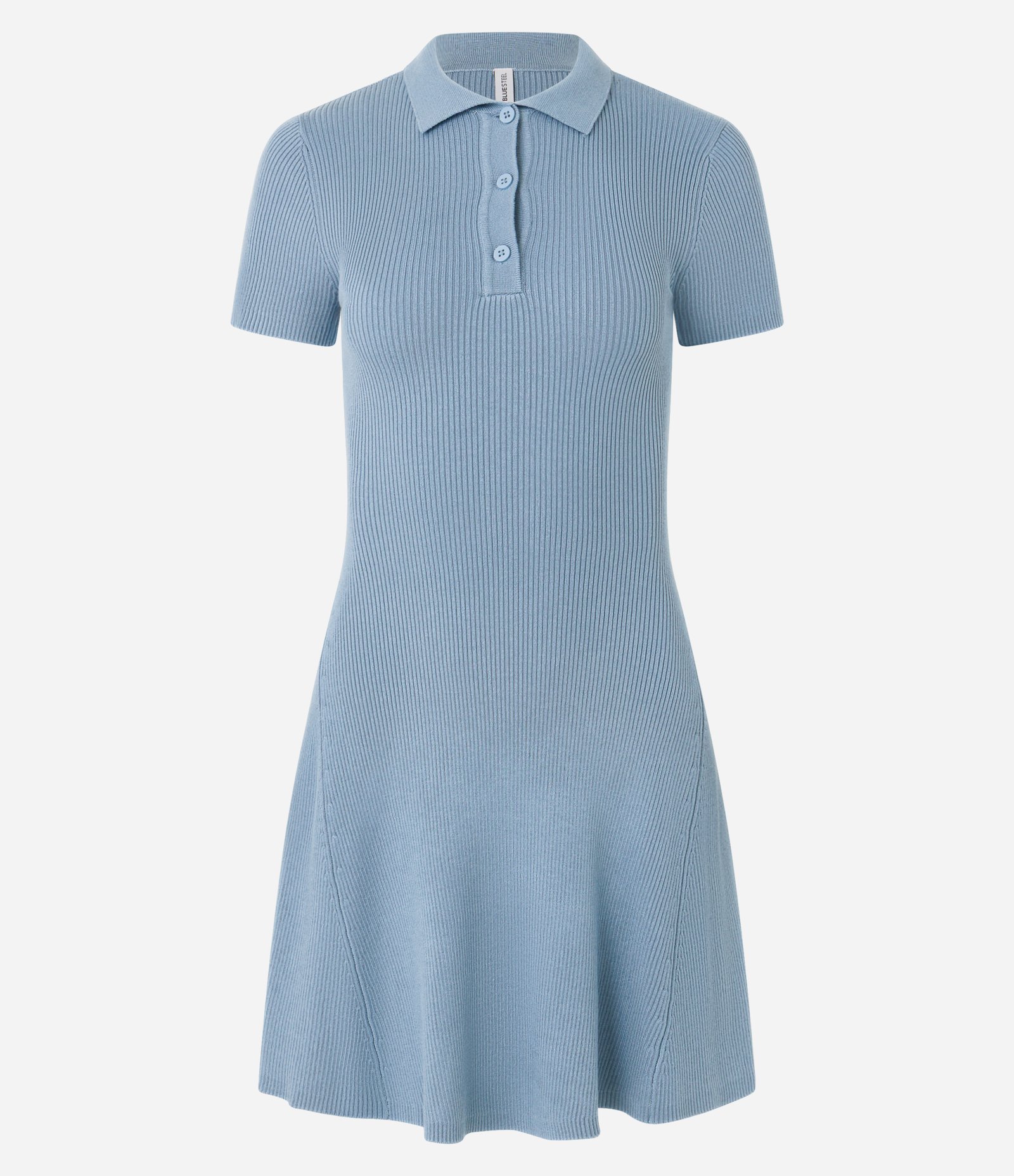 Vestido Evasê em Tricô com Gola Polo Azul 5