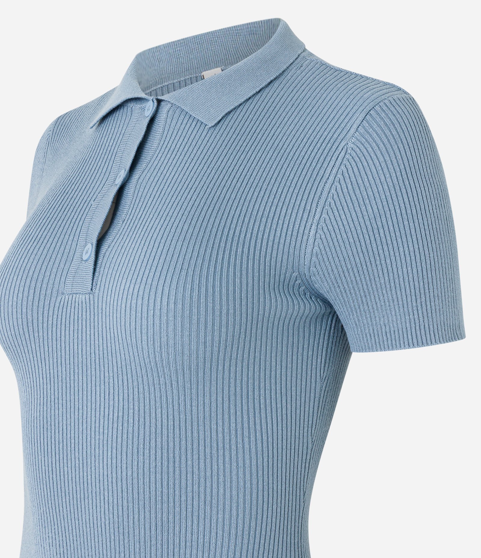 Vestido Evasê em Tricô com Gola Polo Azul 6