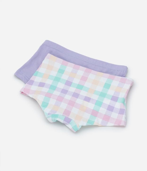 Kit 02 Calcinhas Boxer Infantis com Estampa Coelho e Xadrez - Tam 4 a 12 Anos