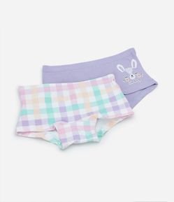 Kit 02 Calcinhas Boxer Infantis com Estampa Coelho e Xadrez - Tam 4 a 12 Anos