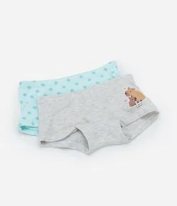 Kit 02 Calcinhas Boxer Infantil com Estampa Capivara - Tam 4 a 12 Anos