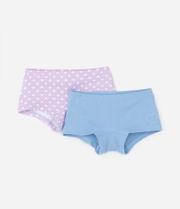 Kit 02 Calcinhas Boxer Infantil com Estampa Corações - Tam 4 a 12 Anos