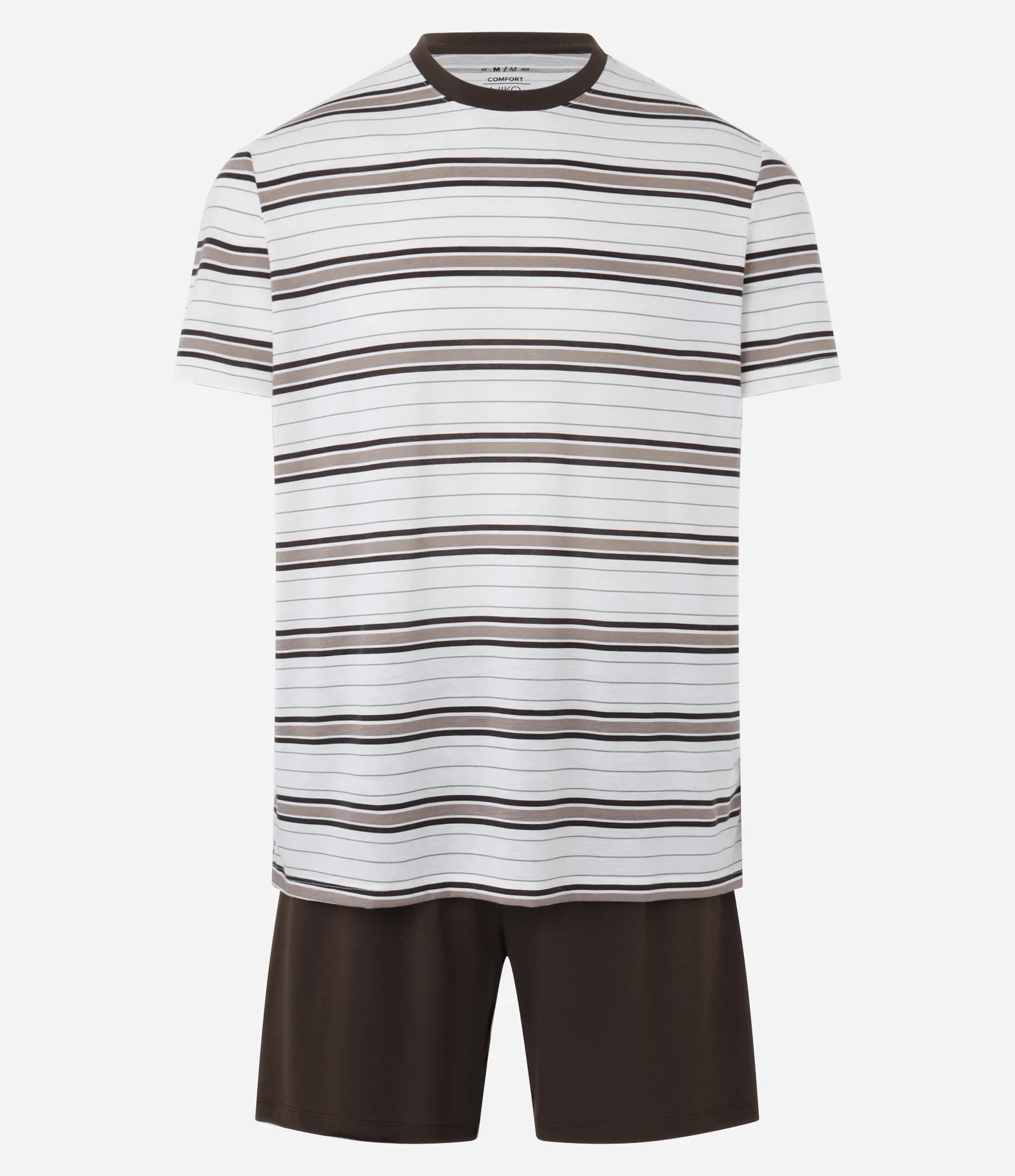 Pijama Curto em Poliviscose com Listras Finas Branco/Marrom 1