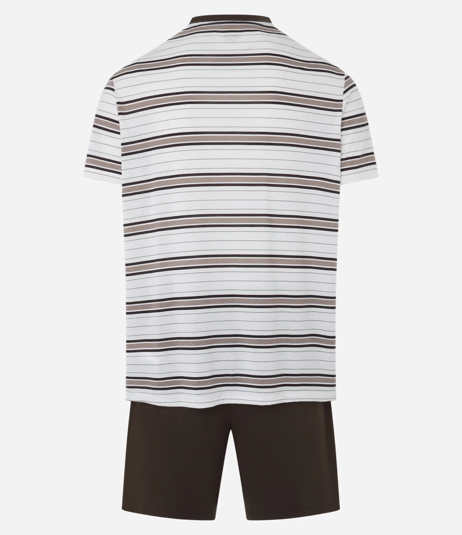 Pijama Curto em Poliviscose com Listras Finas Branco/Marrom 2