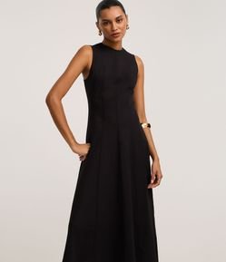 Vestido Evasê Midi em Bengaline com Alça Larga