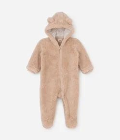 Macacão Infantil em Fleece com Capuz e Orelhinhas - Tam RN a 18 meses