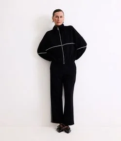 Calça Reta em Moletom com Modal e Viés Contrastante