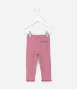 Calça Infantil em Ribana com Detalhes em Renda - Tam 0 a 18 meses