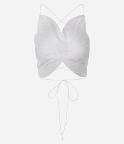 Top em Tricoline com Flor de Paetês e Amarração