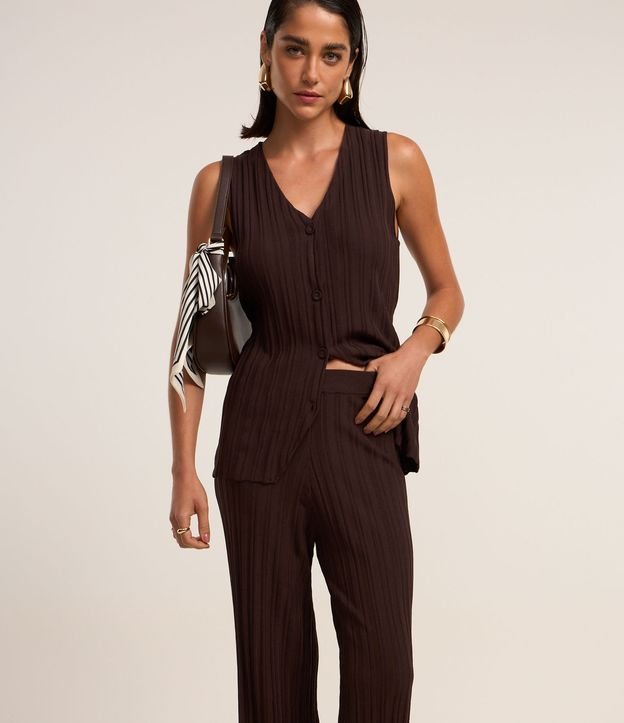 Calça Wide Leg em Tricot com Cós Elástico
