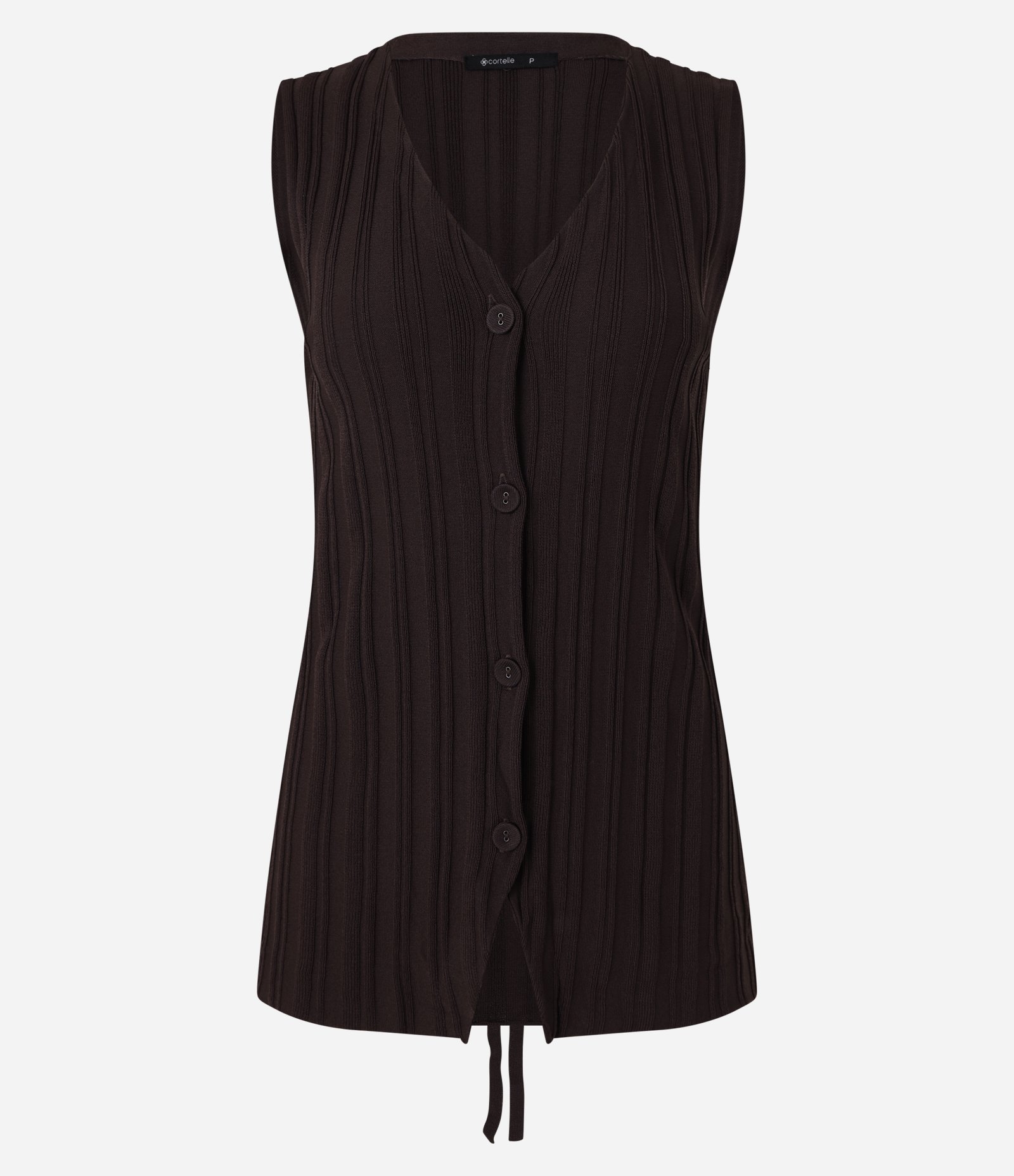 Colete em Tricot Alongado com Abotoamento Frontal Marrom 9