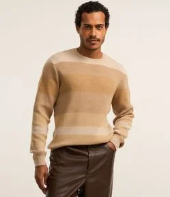 Suéter em Tricô com Gola Redonda e Estampa Blocada