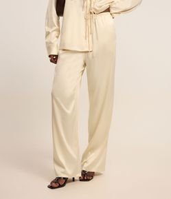 Calça Wide Leg Acetinada com Cós de Elástico