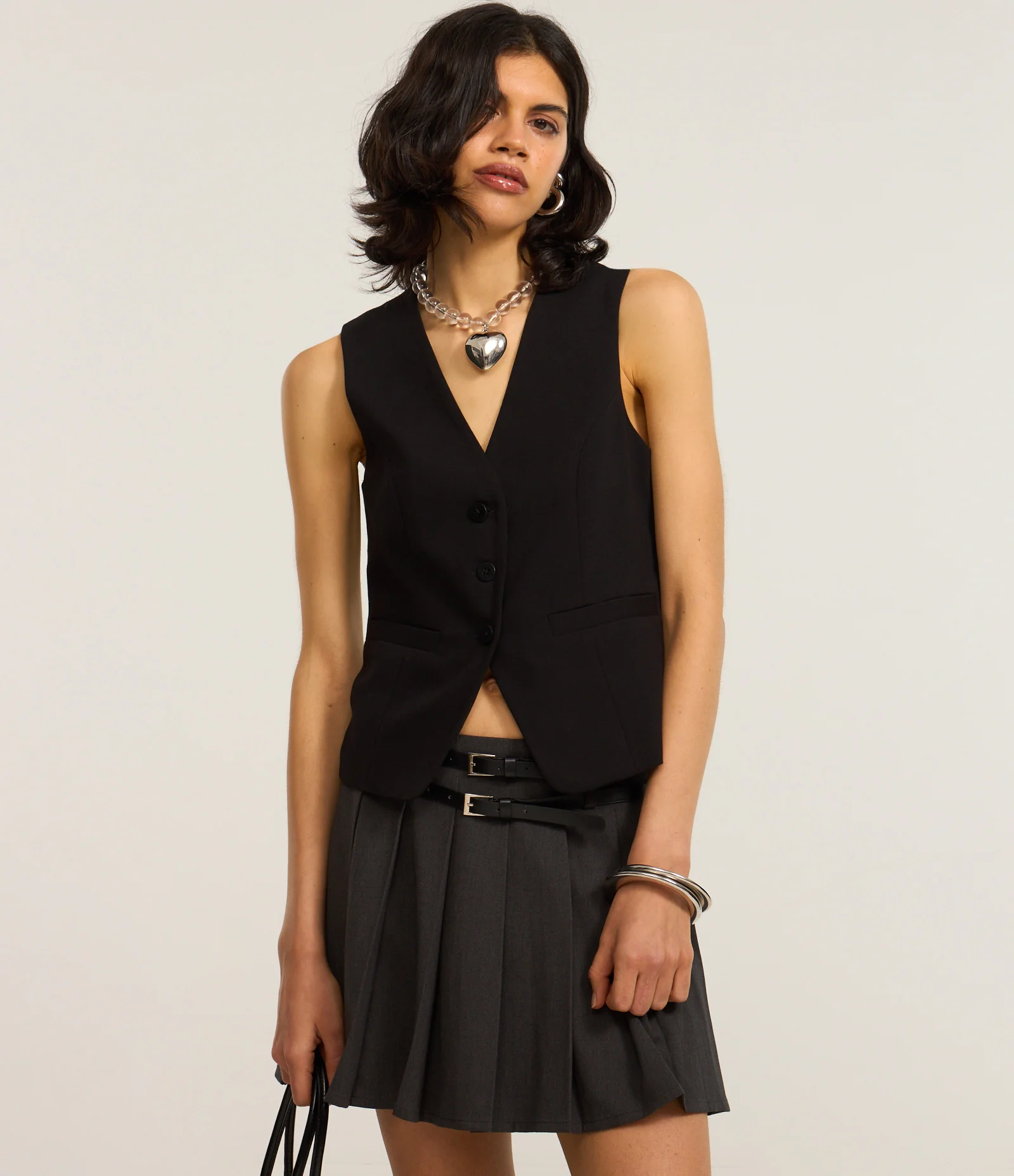 Colete Alongado Alfaiatado com Botões Frontais Preto 2