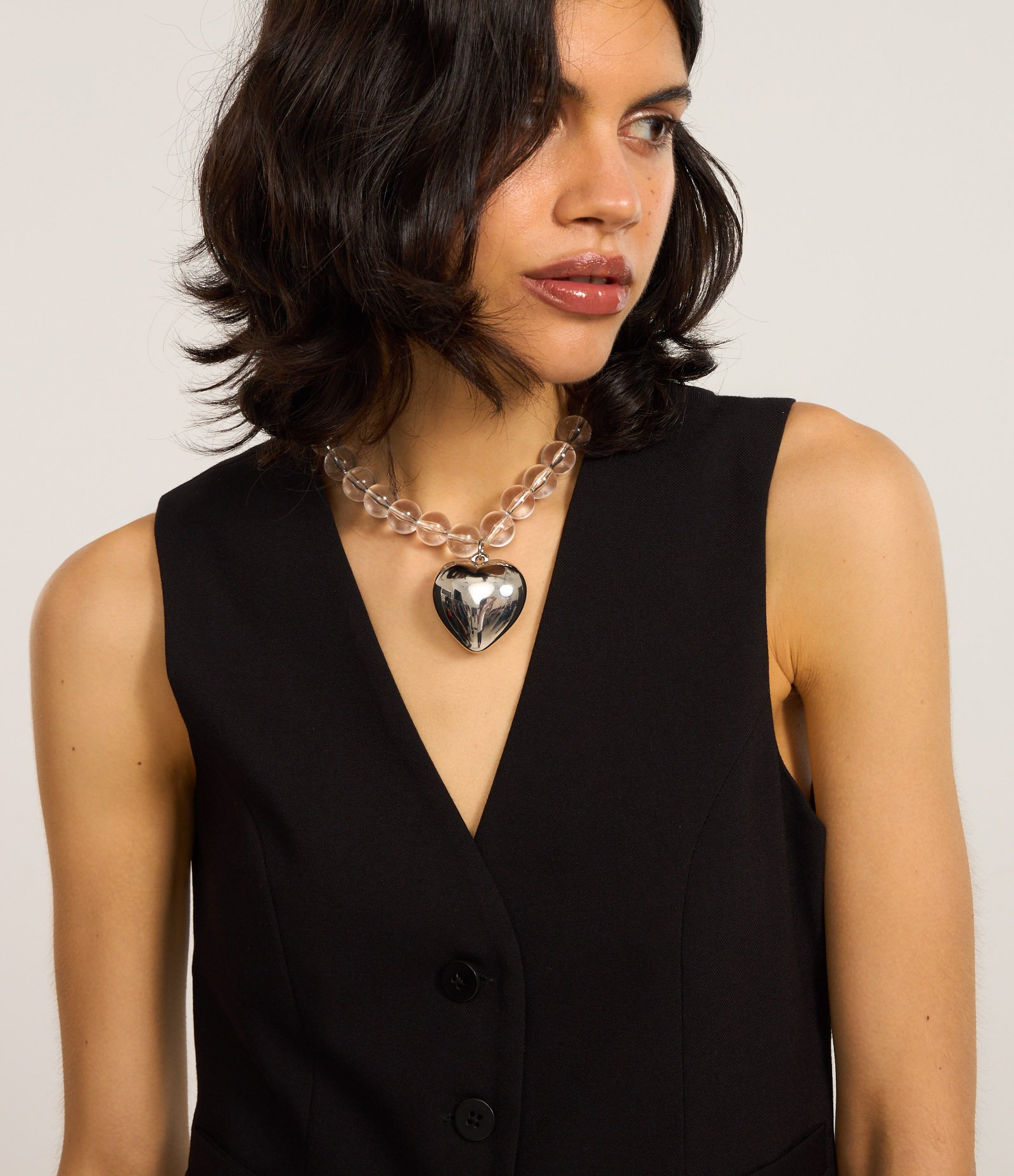 Colete Alongado Alfaiatado com Botões Frontais Preto 4