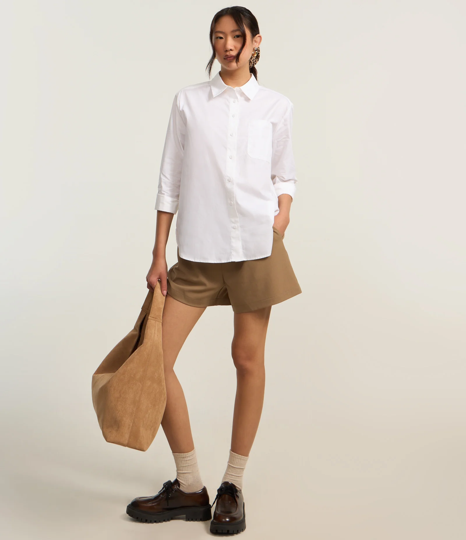 Camisa em Tricoline com Bolso no Peito Branco 2