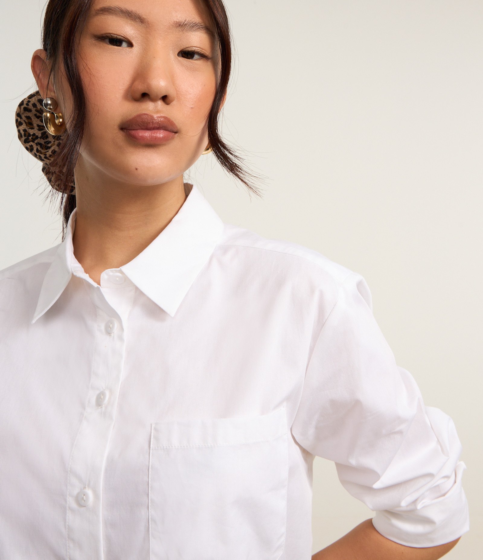 Camisa em Tricoline com Bolso no Peito Branco 4