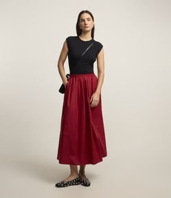 Saia Midi em Tricoline com Cós Elástico