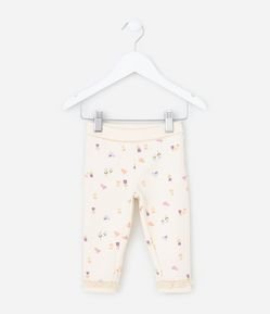 Calça Legging Infantil com Cós Dobrado e Estampa Floral - Tam 0 a 18 meses