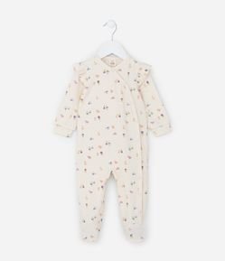 Macacão Infantil Canelado com Babados e Estampa Floral - Tam RN a 18 meses