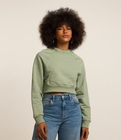 Blusão Cropped em Moletom com Bolsos