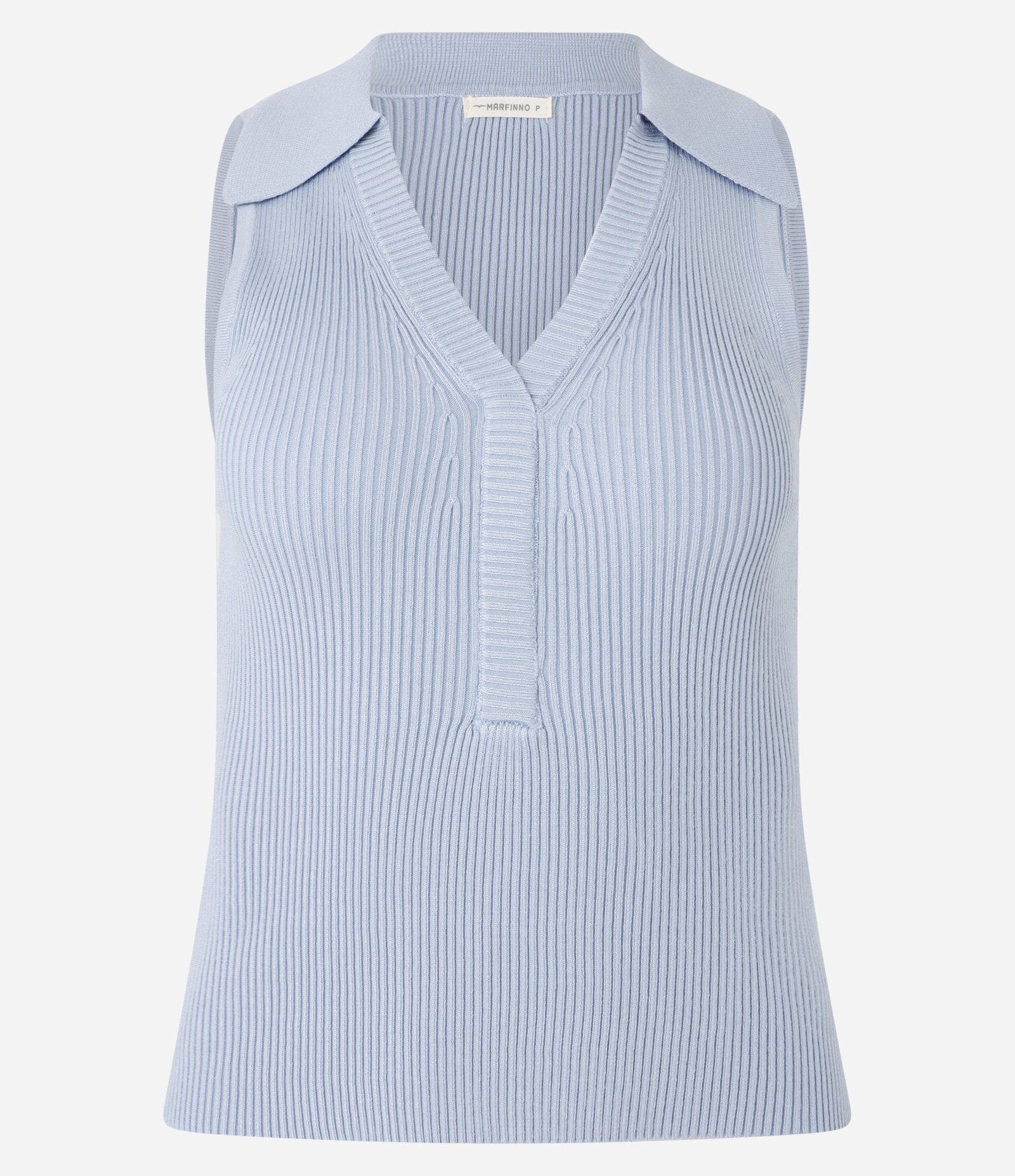 Blusa em Tricô Canelado com Gola Polo Azul 5