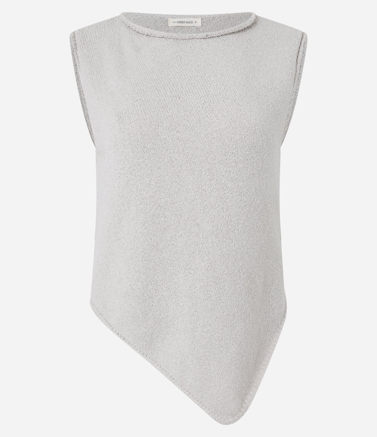 Blusa Sem Manga em Tricot com Decote Careca e Barra Assimétrica Bege 8